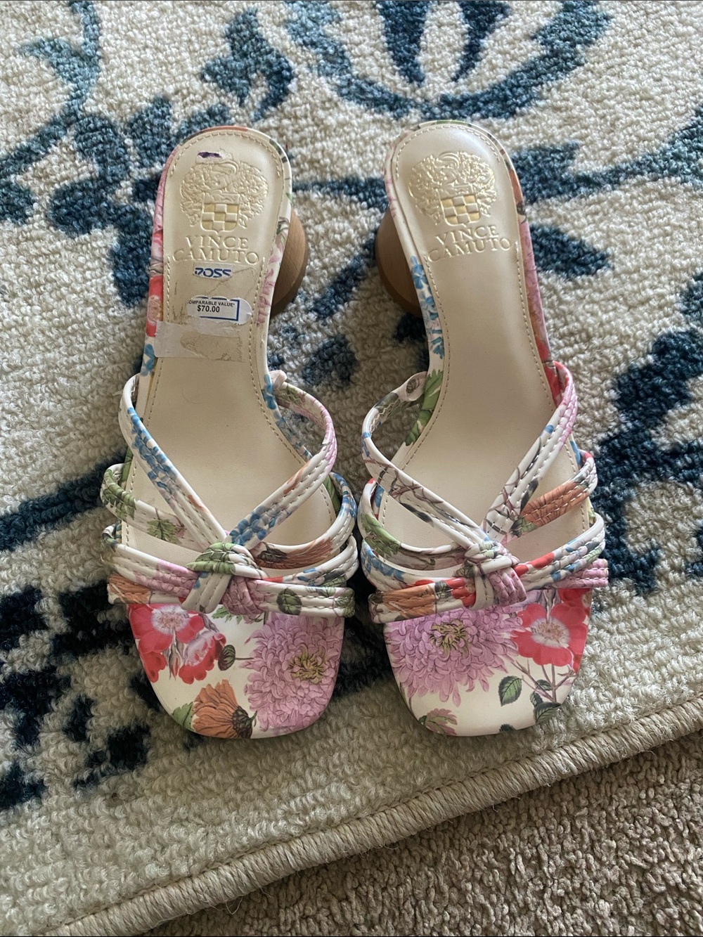 Vince Camuto Multicolor Floral Knot-Front Slide Mules